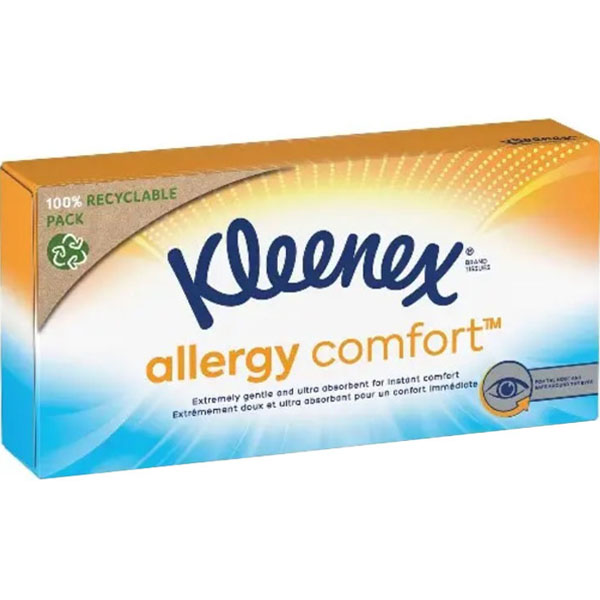 СерветкиKleenex Allergy Comfort3-шарові в боксі20 х 20 см 56 штук
