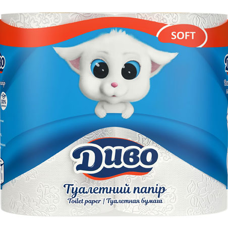 Папір туалетнийДиво Софт2-шаровий 4 рулона білий