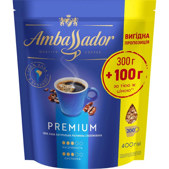 Кава розчиннаAmbassadorPremiumпакет 400 г